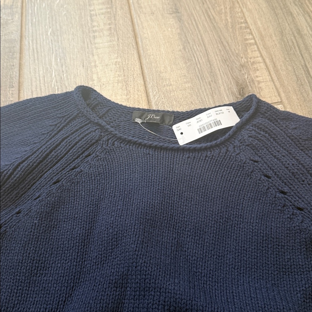 J Crew Woman's Sweater with pointelle stitching Sz Medium J6381 Navy NWT - Picture 3 of 11